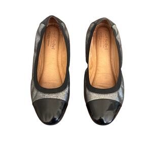 Josef Seibel Pippa Silver Leather Black Patent Ballet Flats Casual Shoes 40